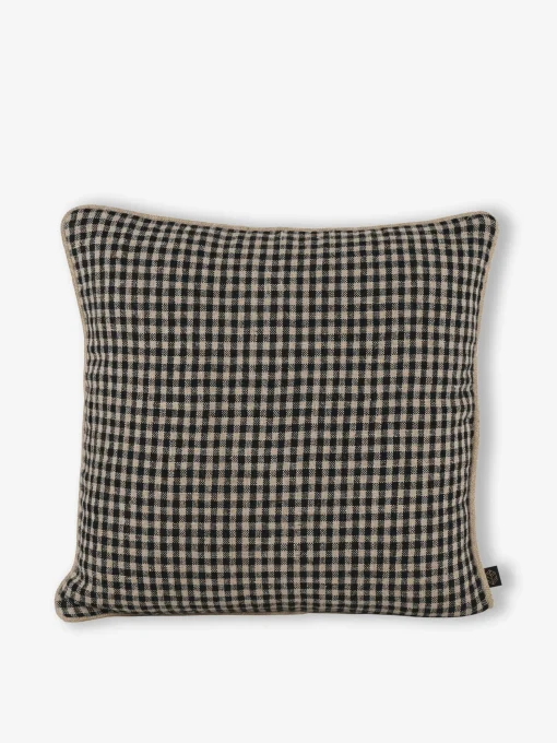 Coussin vichy lin charbon 45x45cm - harm...