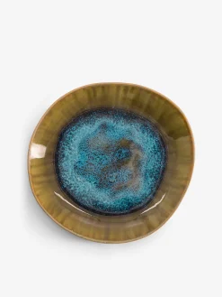 Petite assiette bleu et ocre a effet